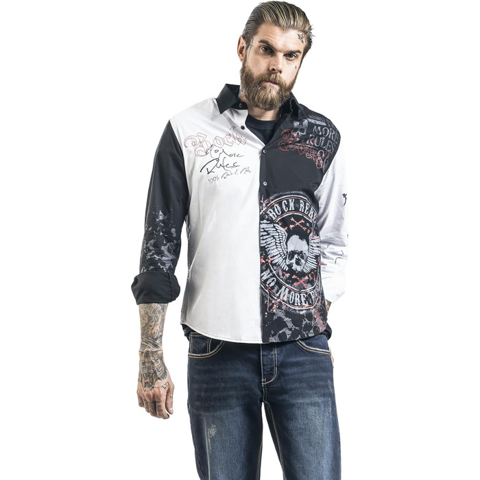 Чоловіча сорочка Rock Rebel з рок-принтом XXL чорно-біла