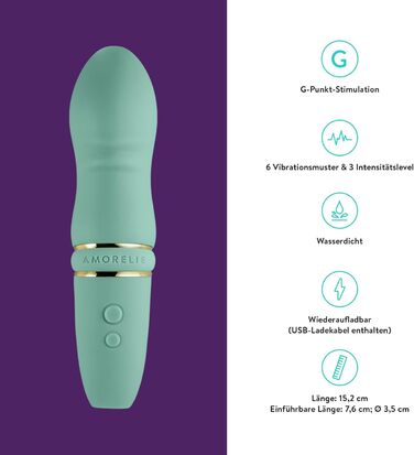 Вібратор AMORELIE Quickie для G-точки, 15 см, зелений | Водостійкий, з акумулятором