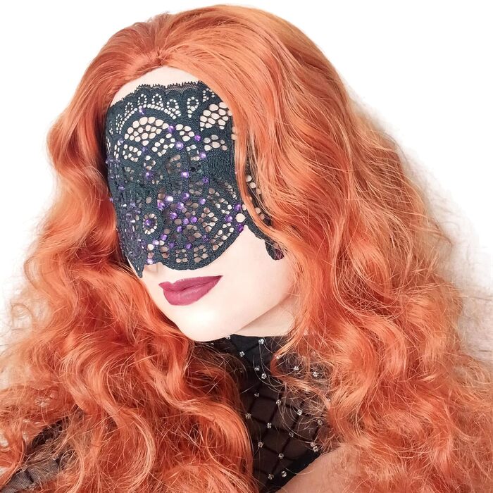 Чорна мереживна маска для жінок з чорними стразами, елегантна маска на половину обличчя, маска для маскараду та карнавалу, мереживна маска для вечірки з гумкою (Аметист)