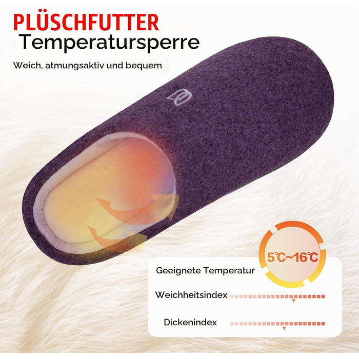 Жіночі домашні капці WateLves з ефектом пам'яті (Memory Foam), теплі зимові та осінні тапочки з штучним хутром, протиковзкі м'які капці для дому та вулиці (Фіолетові, 38/39 EU)