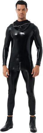 Чоловічий комбінезон з лакованої шкіри з довгим рукавом, чорний. Костюм-комбінезон Freebily для вечірок, клубів, еротичної білизни. Розмір XL