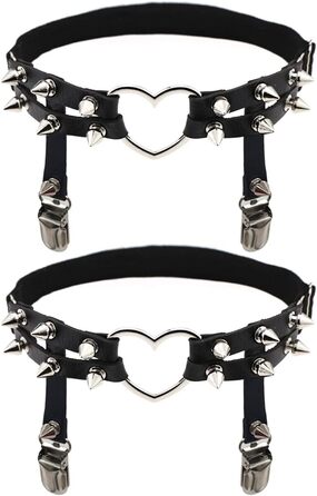 Жіночі шкіряні набедрені стяжки Adobe з регулюванням, набедрена стяжка у формі серця з кліпсами, готичний панк стиль, для високих шкарпеток, 2 шт. чорного кольору, 2 шт. з білим мереживом