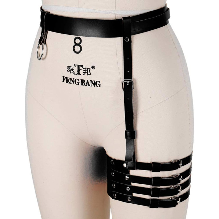 Жіночий шкіряний поясок для панчіх, корсет, боді-кейдж, чорний