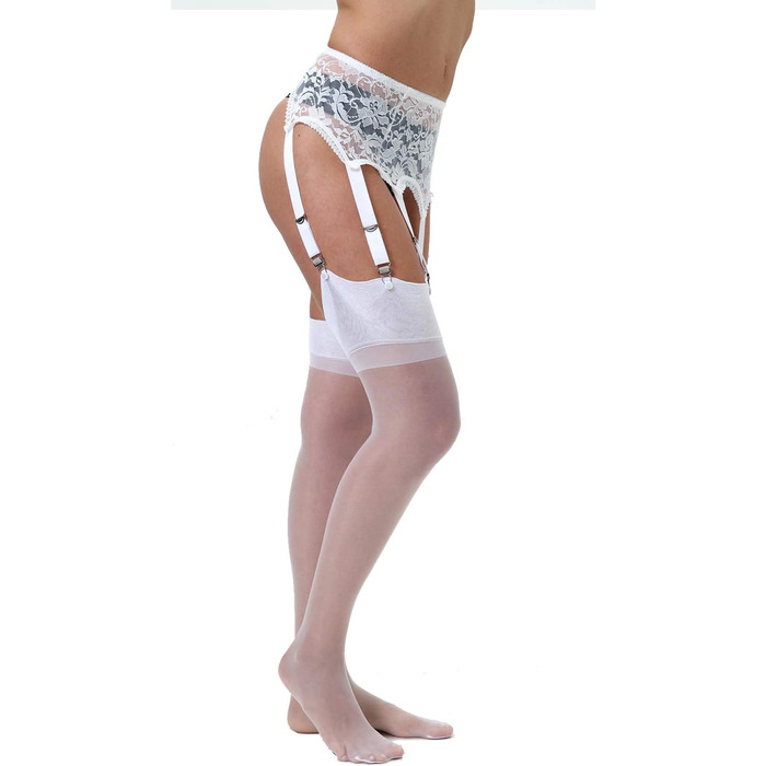 Корсет-стрінг з мережива з 6 ремінців, металевий кліп, для панчіх, білий, розмір L