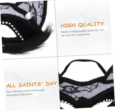 Маска котячого обличчя Holibanna для Хелловіну, 8 шт. - чорна маска, маска для карнавалу, плюшеві маски з мереживом