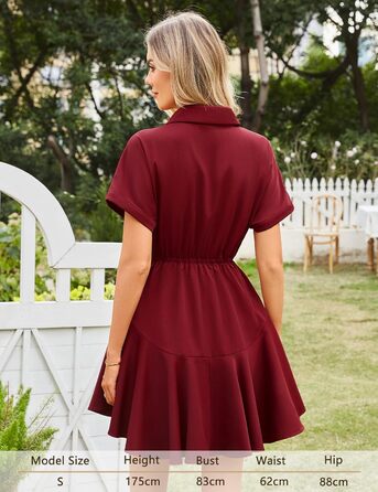 Сукня Beluring Bluenkleid жіноча літня коротка з V-подібним вирізом, червона (S) з кишенями та ґудзиками