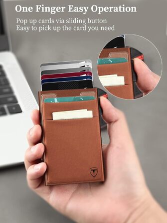 Мінімалістичний RFID гаманець-картхолдер TOYFID з функцією Pop-up, тонкий портмоне для кредитних карток та монет, коричневий