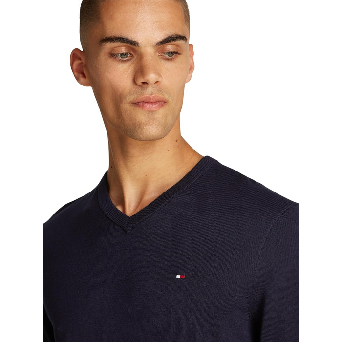 Чоловічий довгорукавий джемпер Tommy Hilfiger з V-подібним вирізом, темно-синій (Desert Sky), розмір S