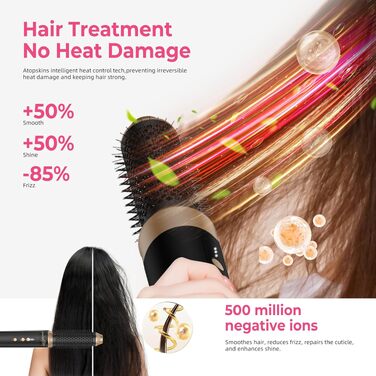 Мультифункціональний стайлер для волосся 7 в 1 Atopskins Airstyler Pro: фен з дифузором, круглі щітки, випрямляч та плойка для локонів Beach Waves, чорно-золотий