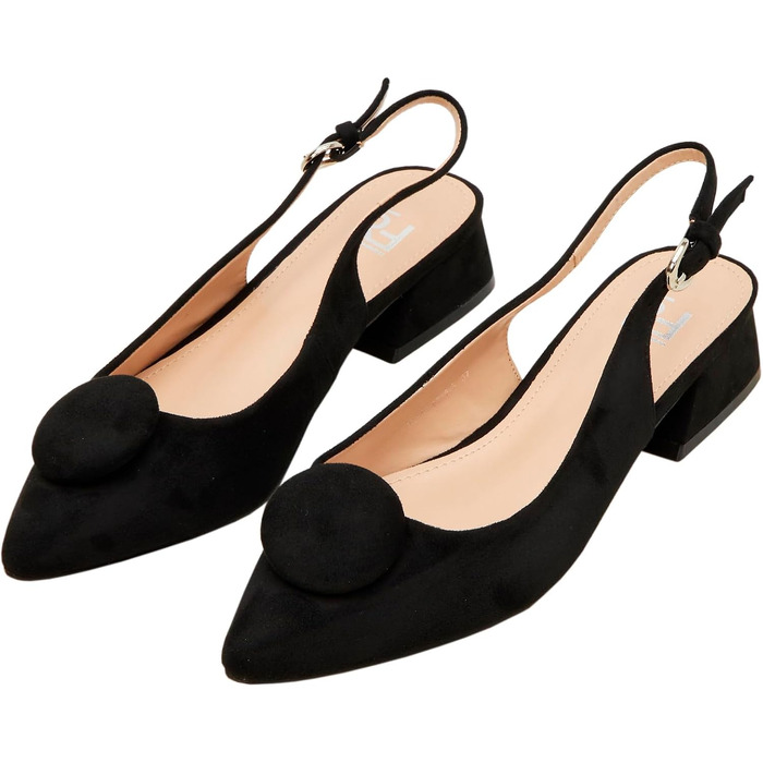 Жіночі туфлі-човники Slingback на стійких підборах 4 см, штучна замша, чорні, розмір 38 EU (вузька нога)