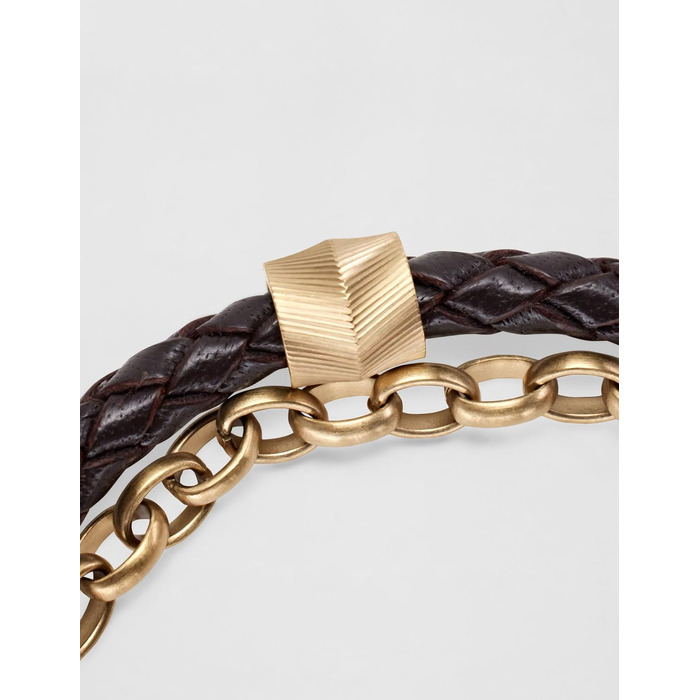 Чоловічий браслет Fossil Casual Texture зі шкіри та нержавіючої сталі, коричневий з золотом