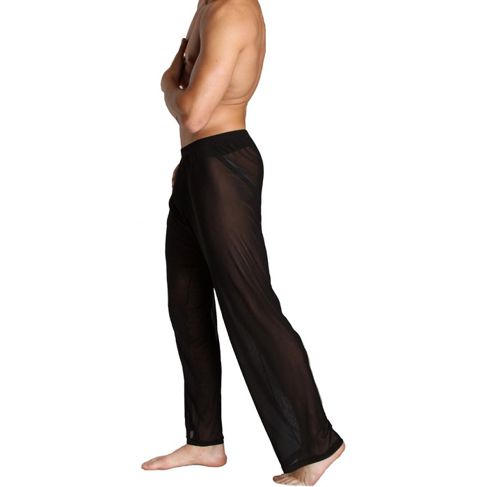 Чоловічі прозорі штани з сітки, чорні, нічна сорочка, спідня білизна, нейлон, сітчасті штани, довгі прозорі штани, чоловічі штани з сітки, штани з тонкої сітки, чорні, XL