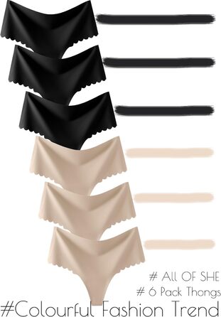 Тонгі жіночі A of SHE з високою талією, 6 шт. в упаковці, безшовні, з хвилястим краєм, сексуальні труси (M)