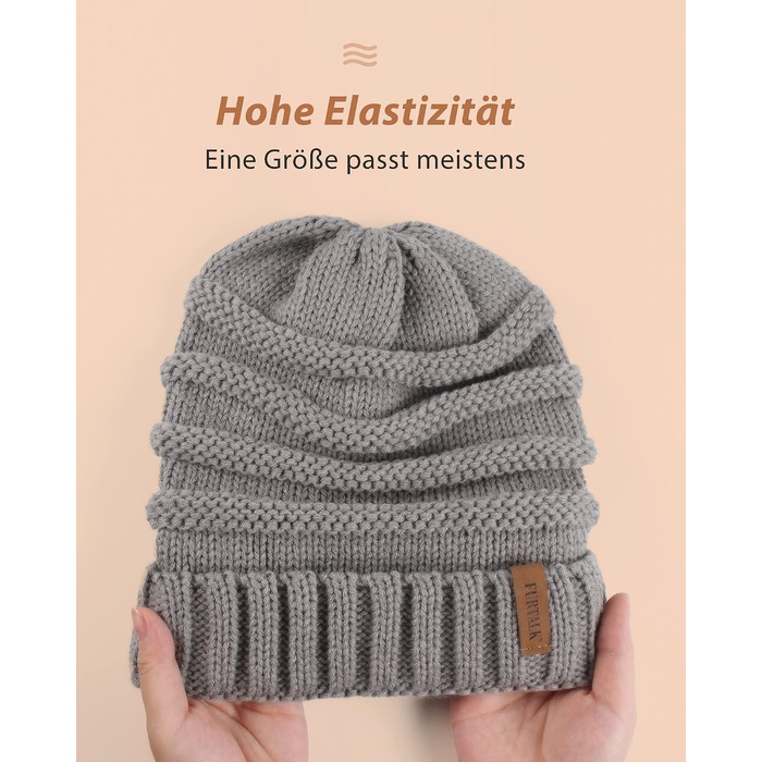 Жіноча зимова шапка-біні FURTALK: в'язана шапка Slouch Beanie у стилі street style, м'яка груба в'язка, сіра (один розмір)