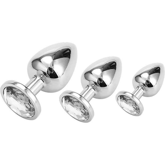 Набір аналплагів Klein Medium Groß з металу з кристалами та діамантами (білий)