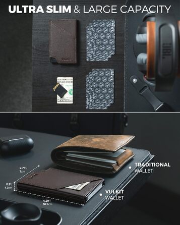 VULKIT Складаний картхолдер з RFID-захистом, тонкий алюмінієвий гаманець для кредитних карток, купюр та монет, темно-коричневий