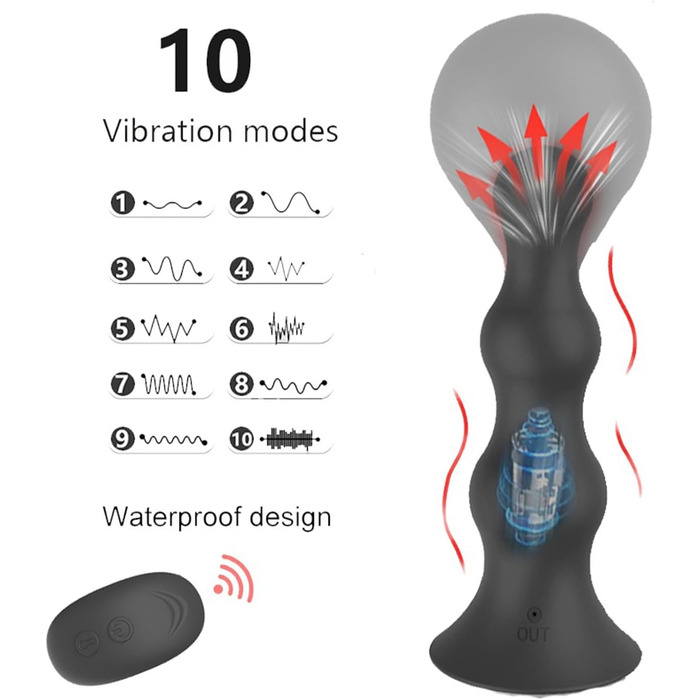 Анальний вібратор PQKuss 2-в-1 з надувним вагінальним розширювачем, силікон, 10 режимів