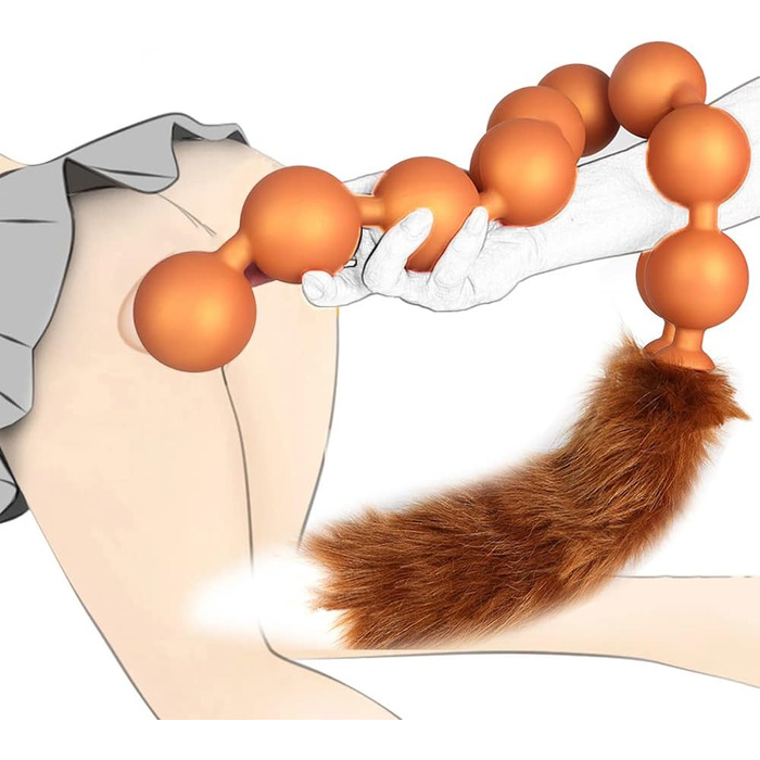 Анальні кульки з силікону JFRong з хутровим хвостиком, пара для анального сексу, вагінальні іграшки для пар, SM-іграшки, золотий колір (Φ 4.5cm)