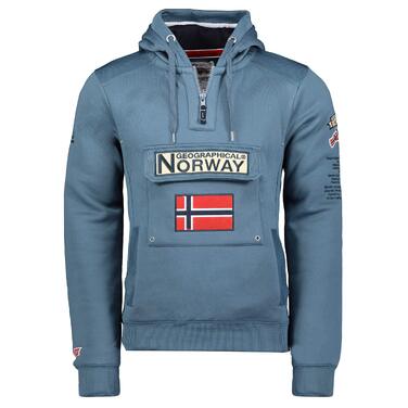 Чоловіча толстовка на блискавці з капюшоном Geographical Norway Gymclass, теплий світшот з кишенею-кенгуру, колір Petrolblau, розмір L