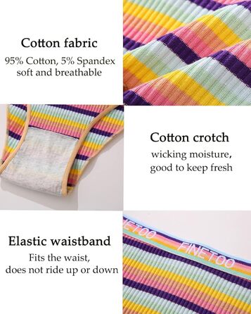 Набір трусів FINETOO з бавовни (5 шт.) для жінок: спортивні, комфортні, кольорові. Розміри S-XL