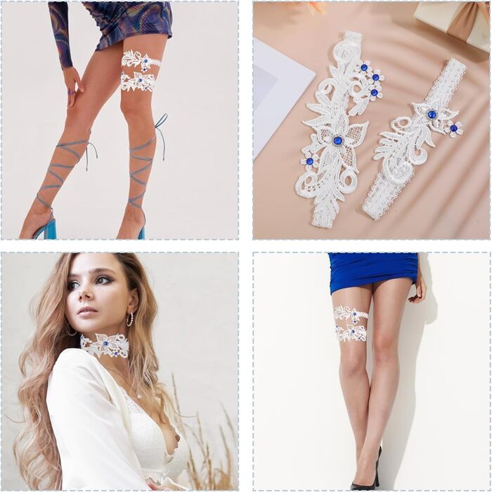 Елегантні мереживні стрічки для нареченої на весілля JiEYAO (2 шт.) з камінням, блакитні, аксесуари для весілля, подарунок для дружки нареченої