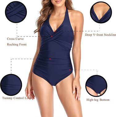 Одноцільний купальник Daen Bauchweg для схуднення з V-подібним вирізом, знімними вставками для контролю живота, спортивний купальник з відкритим спиною (M, Тибетський синій)