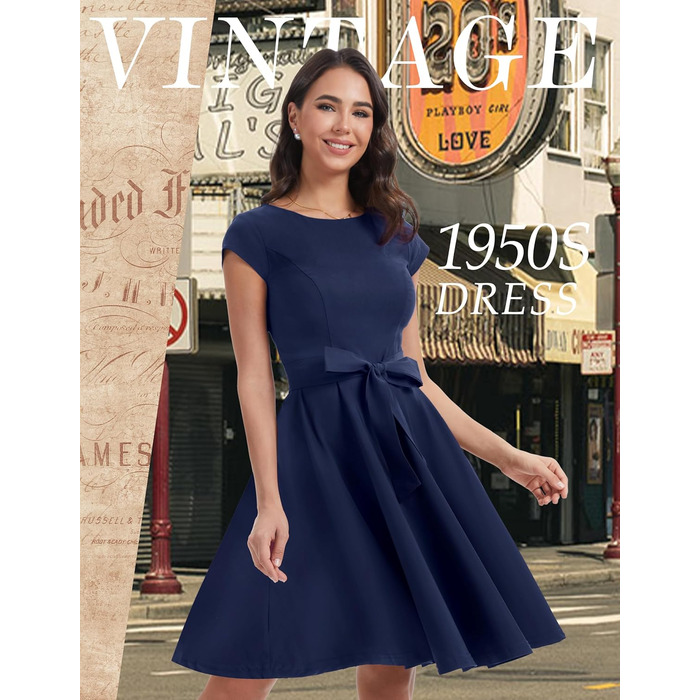 Сукня Dressystar вінтажна 50-х років в горошок, темно-синя, розмір M