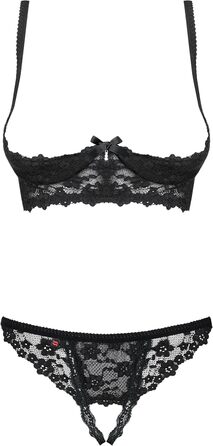 Сексуальний комплект спідньої білизни Obsessive: мереживний бюстгальтер без бретелів та стринги, чорний, S-M