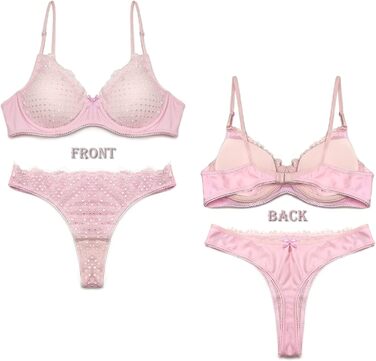 SHEKINI Сексуальний комплект нижньої білизни для жінок: бюстгальтер з кісточками, push-up, мереживо, посилений, танга, глибокий виріз, відкритий спина, бюстєль, спідня білизна, рожевий, 6114 XL