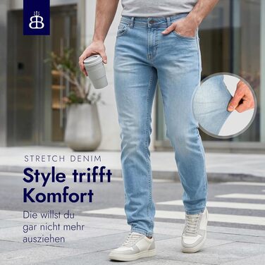 Чоловічі джинси BARBONS Regular-Fit Stretch — класичні прямі штани преміум-якості для бізнесу та дозвілля, світло-блакитні (38W / 30L)