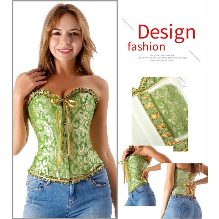 Корсет-топ для повних грудей, корсет, готичний бюстгальтер, мереживне топ, бурлеск костюм, бодішейпер (зелений, L)
