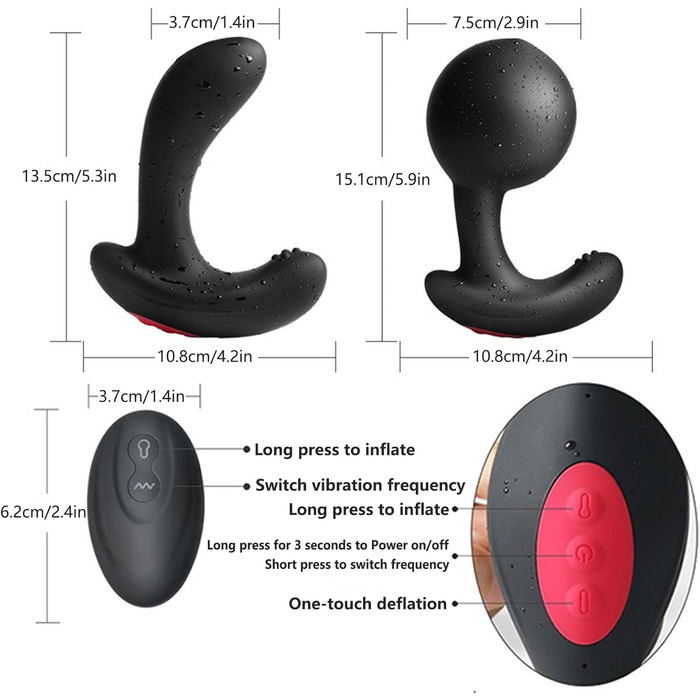 Надувний анальний вібратор з пультом дистанційного керування. 10 режимів вібрації, стимуляція G-точки та простати. Іграшки для дорослих для чоловіків, жінок, пар