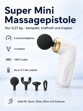 Міні-перкусійний масажер HEYCHY A1 Super Mini Massagepistole, 4 силіконові насадки, білий