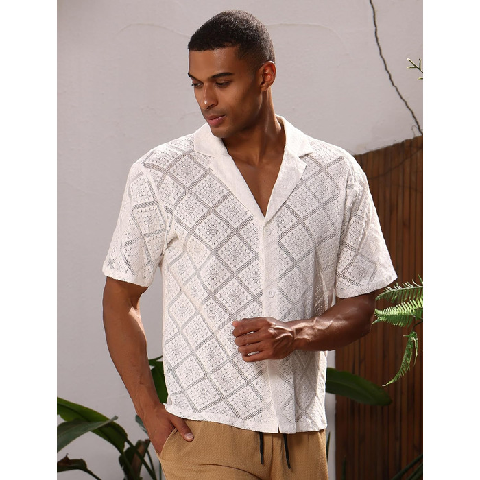 Чоловіча прозора сітчаста сорочка для фестивалю, рейву, клубу. Кінківір, свінґерклуб. (Білий, M)