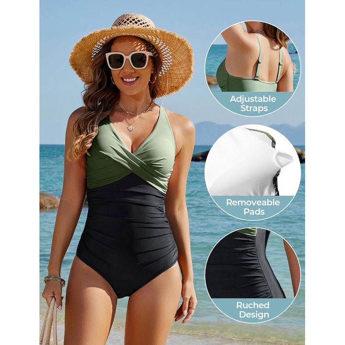 Зелений купальник суцільний Tuopuda з вирізом, Push Up, для жінок, Plus Size XXL