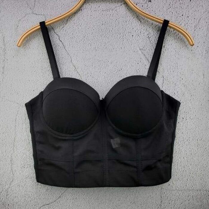 Чорний корсет-топ бюстгальтер з бретелями для жінок, кроп-топ, корсаж, обтягуючий жилет, розмір XS