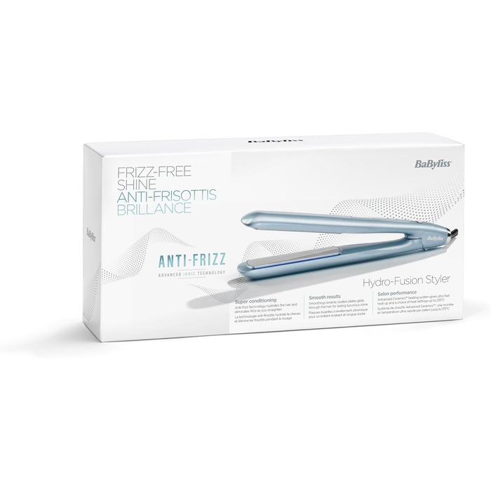 Випрямляч для волосся BaByliss Hydro Fusion ST573E з технологією Dual-Ion, ефект проти пухнастості, 5 режимів температури, синій