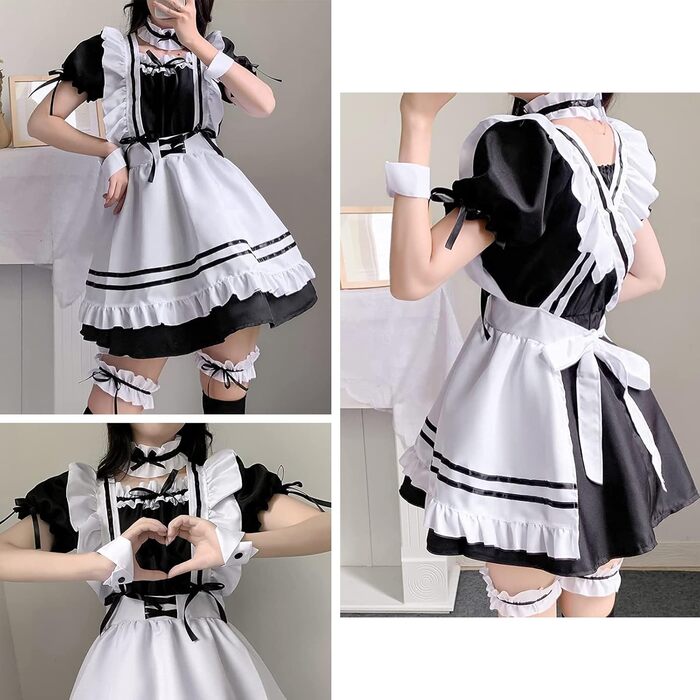 Костюм французької служниці: сукня для косплею в стилі аніме, класичний набір для Хелловіну та Різдва, чорний колір