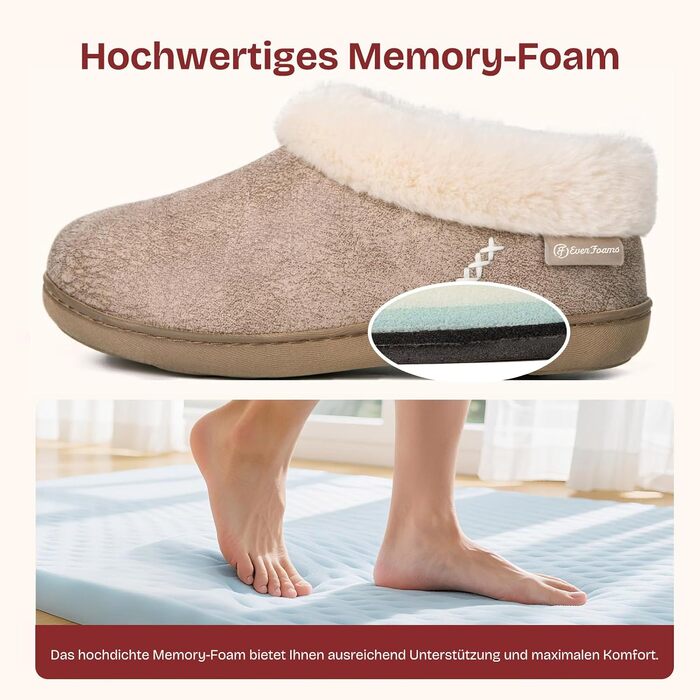 Жіночі зимові капці EverFoams з ефектом пам'яті (Memory Foam), теплі плюшеві та протиковзкі, колір Taupe, розмір 42/43 EU