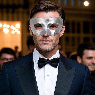 Венеціанська маска для пари JewelryWe з держаком, металева маска з кристалами Swarovski для карнавалу, Хелловіну, вечірки-маскараду (срібна)