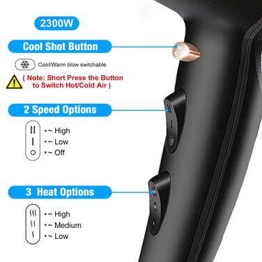 Професійний фен для волосся CONFU 2300W з іонною технологією, дифузором та вузьким соплом, AC-мотор, 3 температурні режими, 2 швидкості, 220V