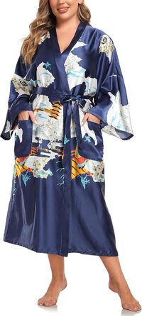 Кимоно халат для жінок, великі розміри, сатин, легкий, японський, плюс сайз, халат-юката (Pagode Kriegsmarine, 3XL)