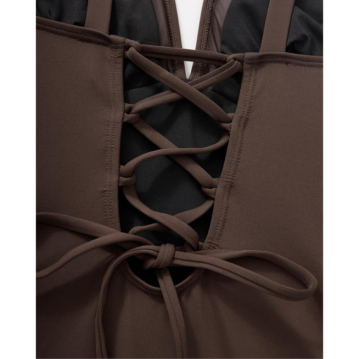 Зелений купальник жіночий DOULAFASS V-подібний виріз, мереживо, корегуючий, без спинки, пляжний, XL, темно-коричневий