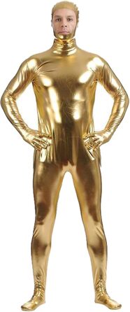 Сексуальний латексний catsuit з відкритим обличчям, блискавка, комбінезон для клубу, Хелловін, сцена (Золотий, M)