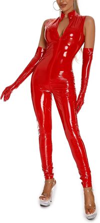 Червоний комбінезон для дівчат без рукавів з блискавкою в паховій зоні GRRKDFQ 5XL