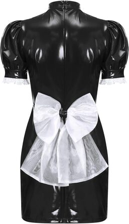 Костюм покоївки Inhzoy з ефектом вологого блиску, мереживо, шкіра, чорний. Комплект: сукня та фартух. Ідеально для карнавалу, косплею, вечірок. Розмір XXL