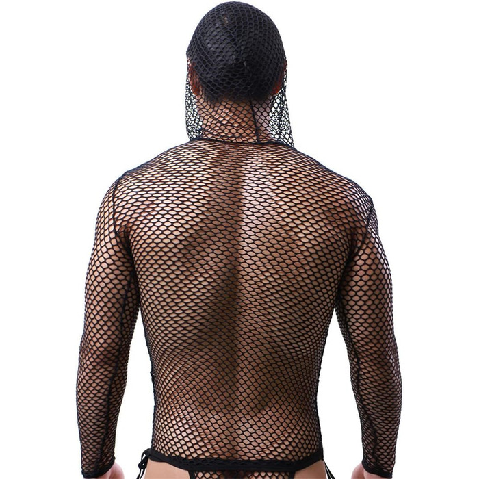 Чоловічі прозорі футболки з капюшоном, сітка, довгі рукави, фітнес, спорт, клубний стиль, для танців, білий M