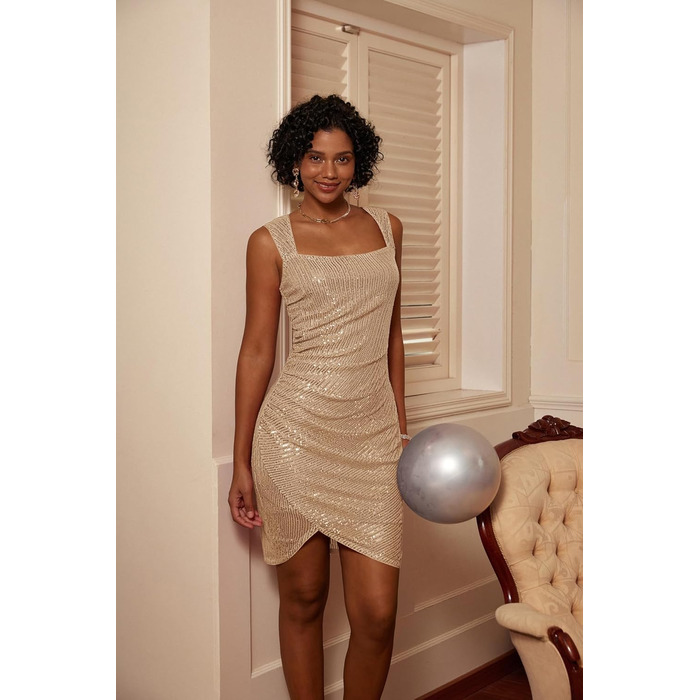 Сукня Grace Karin з паєтками, міні, без рукавів, для вечірки/коктейлю, XXL, золотий шампань