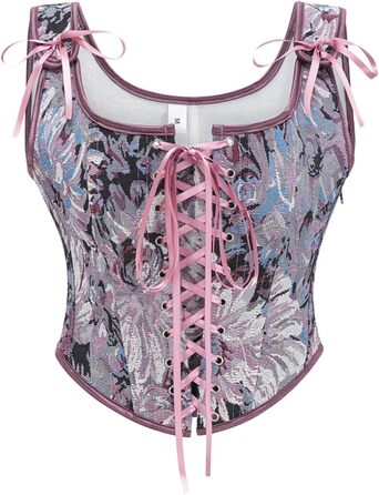 Жіночий корсет вінтажний з кісточками, з вишивкою, великий розмір, топ з вишивкою (Lila, XXL)