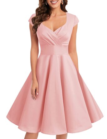 Сукня вінтаж Bbonlinedress 1950-х у стилі ретро, коктейльна Rockabilly з V-поглибленням, спідниця-кльош, вечірня, для вечірки, колір пудровий (M)